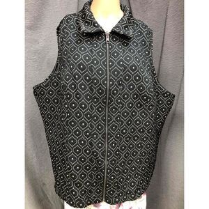 Cj banks reversible Black and Zip-Up Collared Patterned  Womens quilted Vest 2X